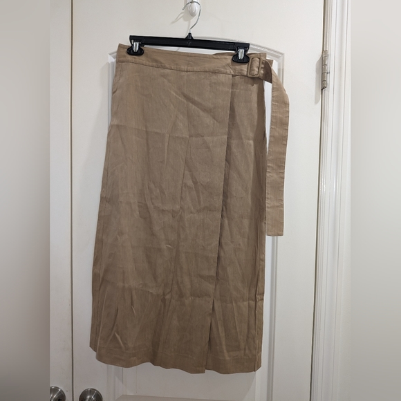 12. NWOT VINCE BUCKLE WRAP LINEN BLEND MIDI SKIRT - Picture 5 of 9